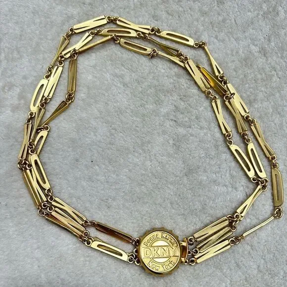 Vintage DKNY 80’s RARE Bottle Cap Layered Necklace Gold Tone - Picture 1 of 13